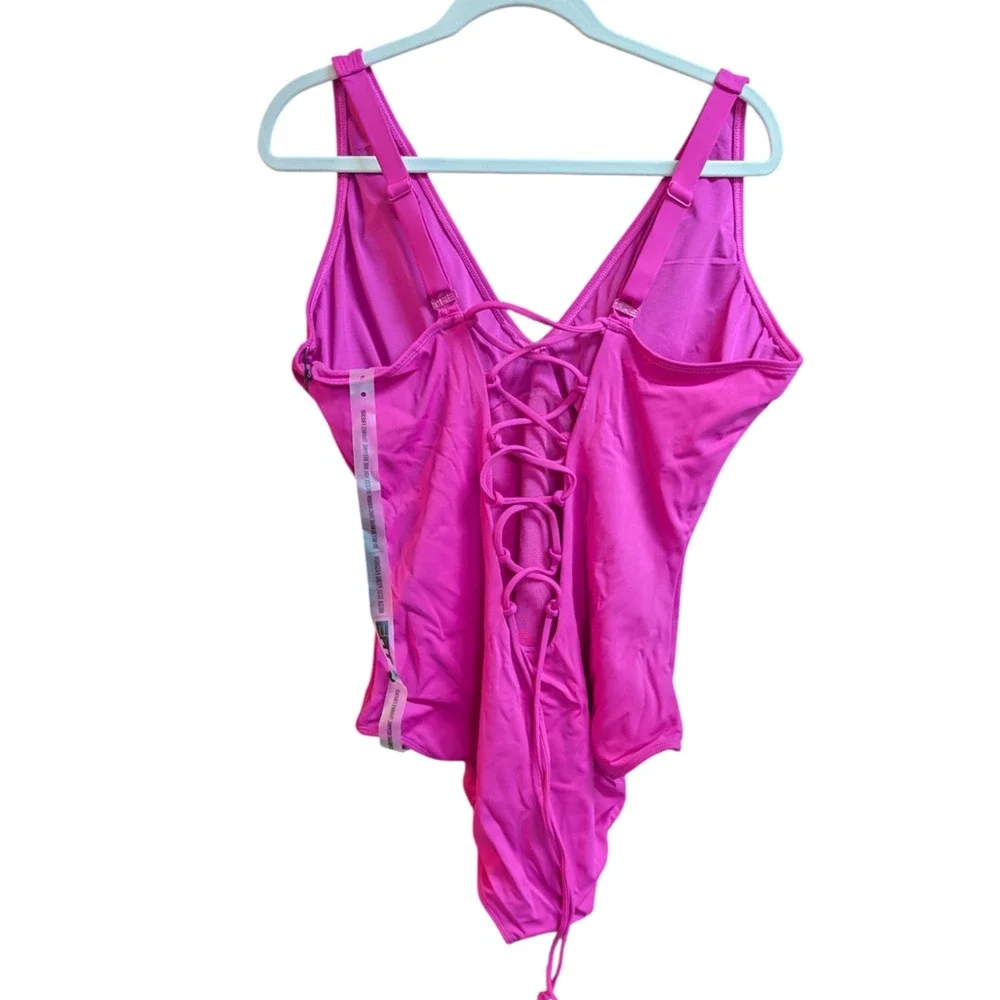 TA3 Plungey One Piece Swimsuit Pink 2X Extra Long NWT